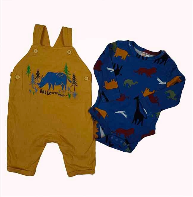 A31224 Baby 2 Pc Set Dungaree + Bodysuit