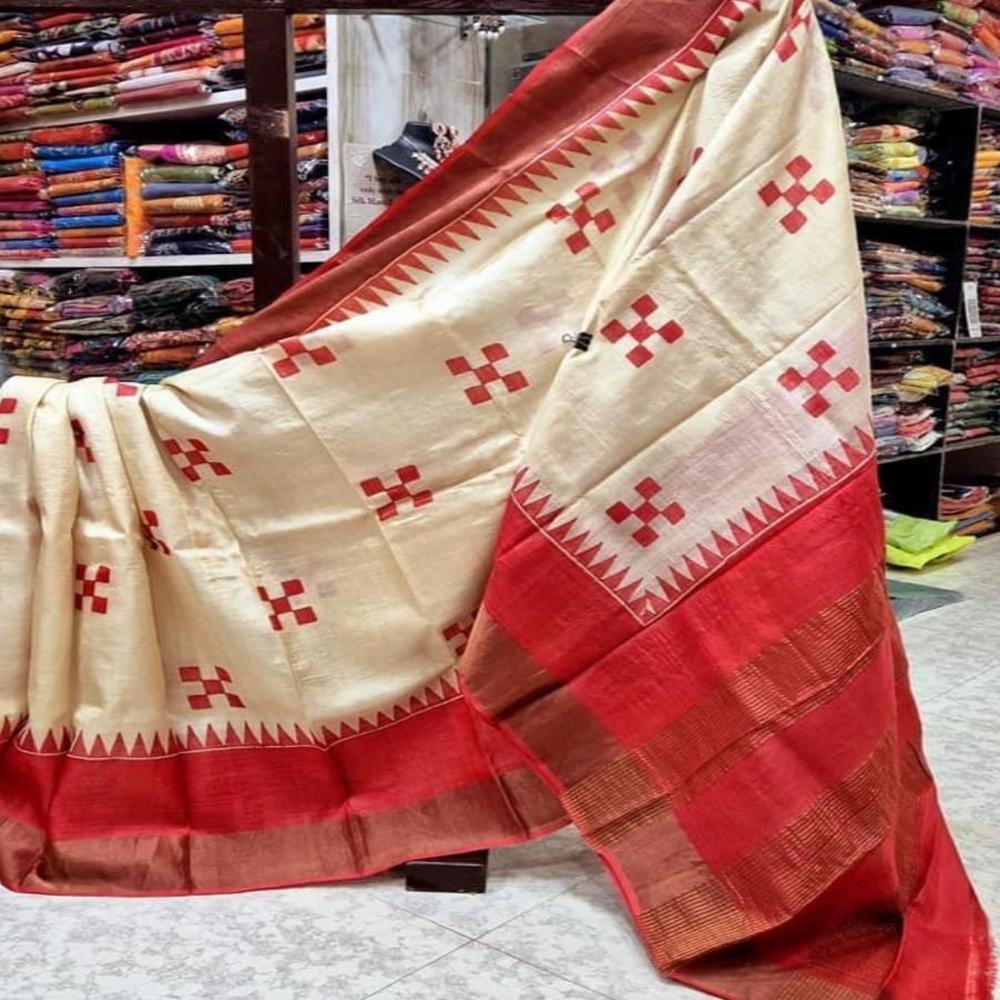 Exclusive Block Printed zari tussar Sarees