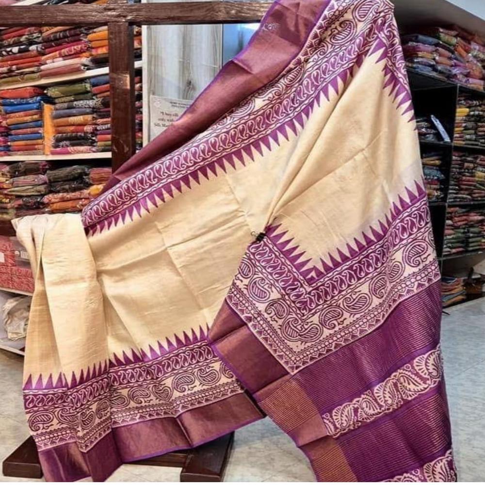 Exclusive Block Printed zari tussar Sarees