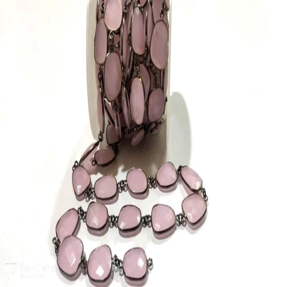 Rose Quartz Free Shape Briolette Bezel Connector Chain 12 to 15mm Sold Per Foot