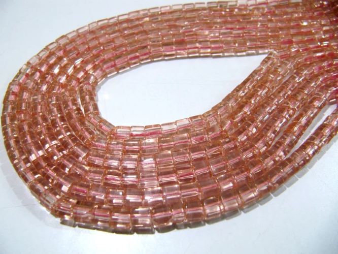 Rose Quartz Cube Beads 5mm Size Smooth Box Shape Beads Length 10 inches long