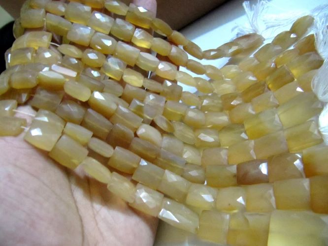 Natural Mustard Chalcedony Square Shape Cushion Briolette 12to16 Beads Sold Per strand 8 inches long
