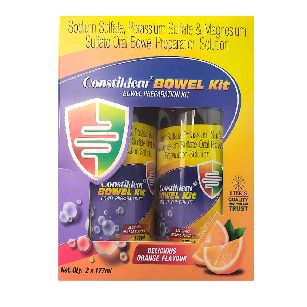 Sodium Sulfate(17.5g), Potassium Sulfate(3.13g), Magnesium Sulfate(1.6g) - Brand Name: Constiklear Bowel Kit