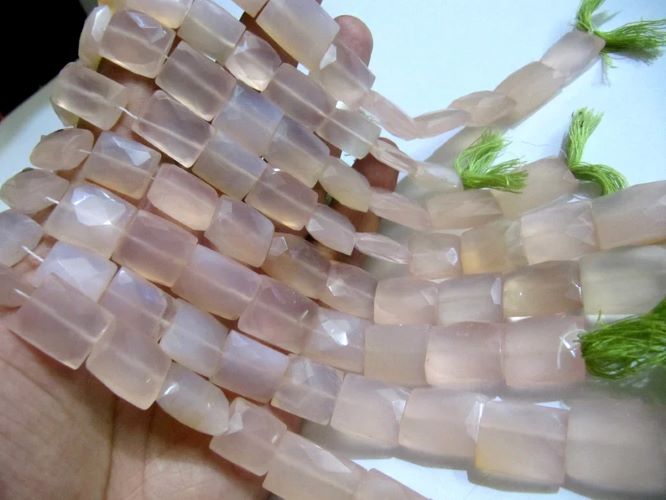 Natural Rose quartz chalcedony Square Cushion Briolette 12 to16 Beads Sold per Strand 8 inches Long