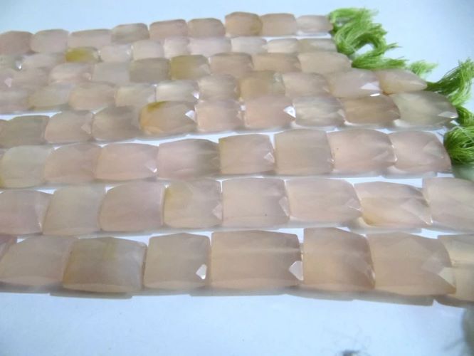 Natural Rose quartz chalcedony Square Cushion Briolette 12 to16 Beads Sold per Strand 8 inches Long