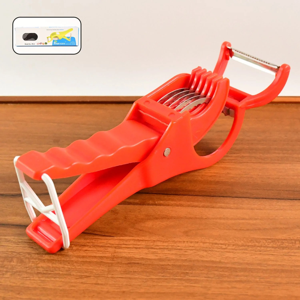Famous Multi Cutter With Peeler - Plastic Construction | 5 Extra-sharp Stainless Steel Blades, Ergonomic Handle, Convenient Attached Peeler, Smooth Vegetable And Fruit Cutting