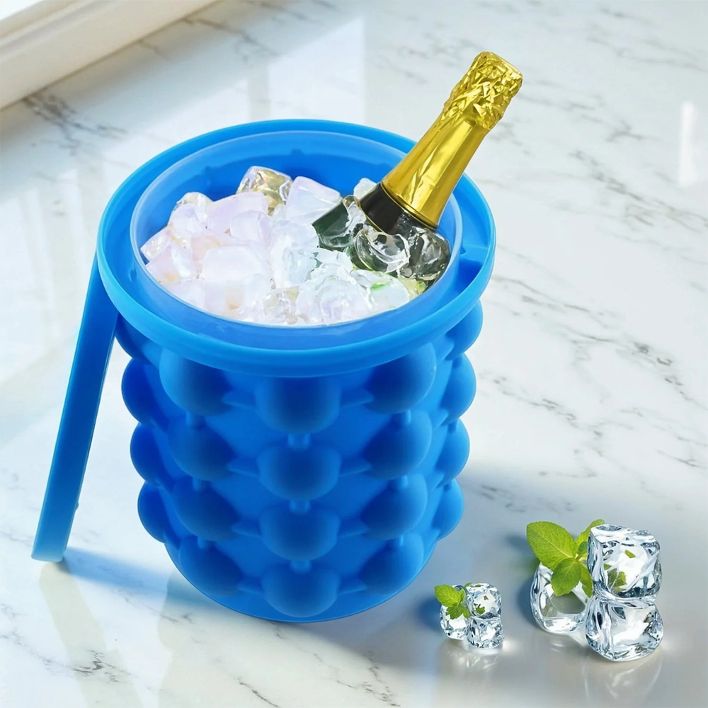 Silicone Ice Cube Maker(0165) - Silicone, 280g, Blue | Revolutionary Space Saving Design, Airtight Lid, Dishwasher Friendly, Perfect For Outdoor Use