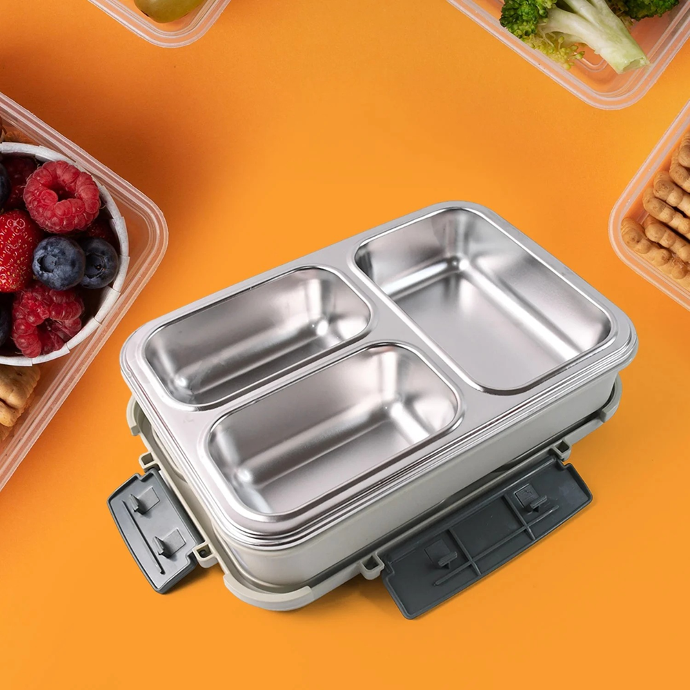 Lunch Box (0170) - Plastic Material, 2-layer Compact Design | Air Tight, Leak Proof, Stylish Carrying Case, Partitioned Bowls For Freshness