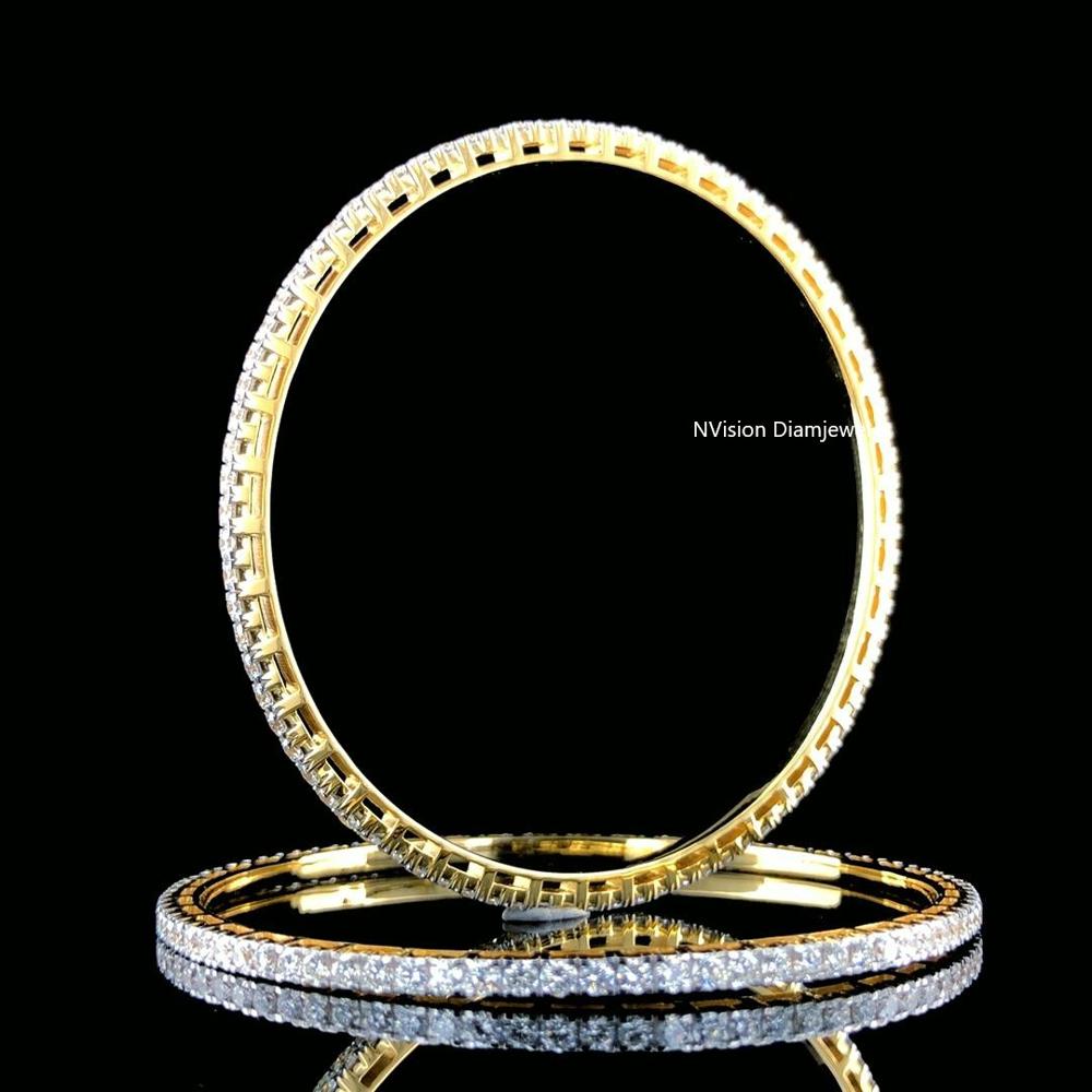 Handcrafted 14KT Gold & Natural Diamond Eternity Single Line Bangle