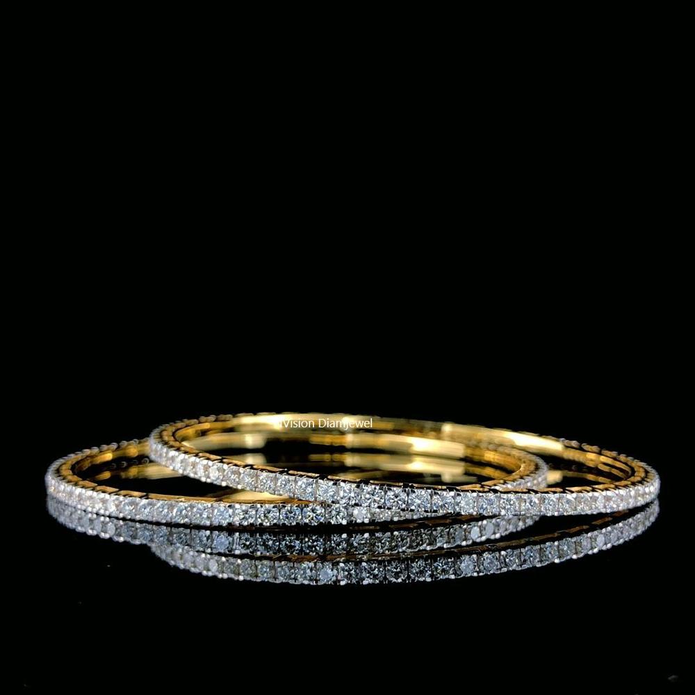 Handcrafted 14KT Gold & Natural Diamond Eternity Single Line Bangle
