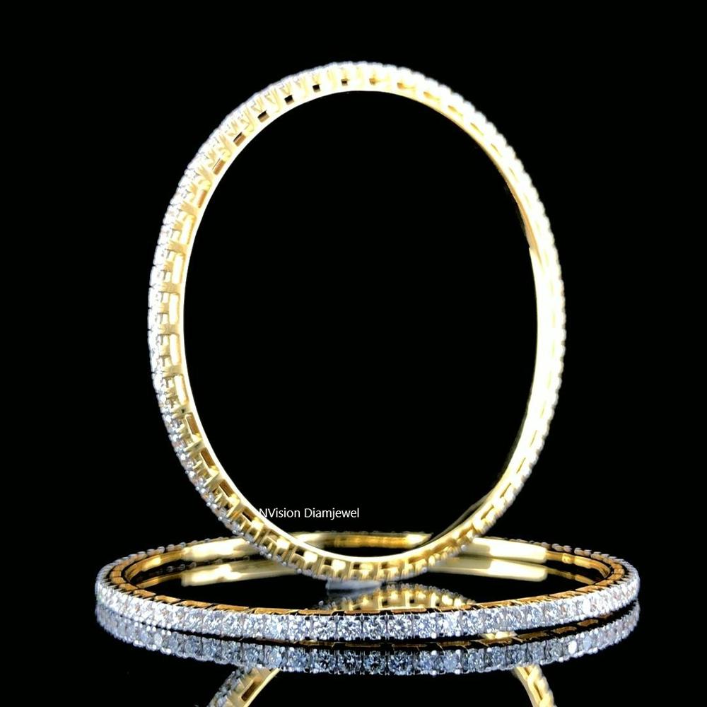 Handcrafted 14KT Gold & Natural Diamond Eternity Single Line Bangle