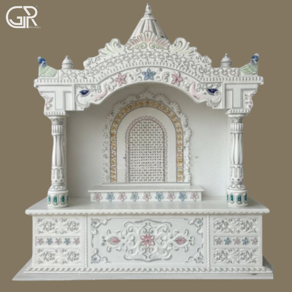 Pure White marble Carved mandir