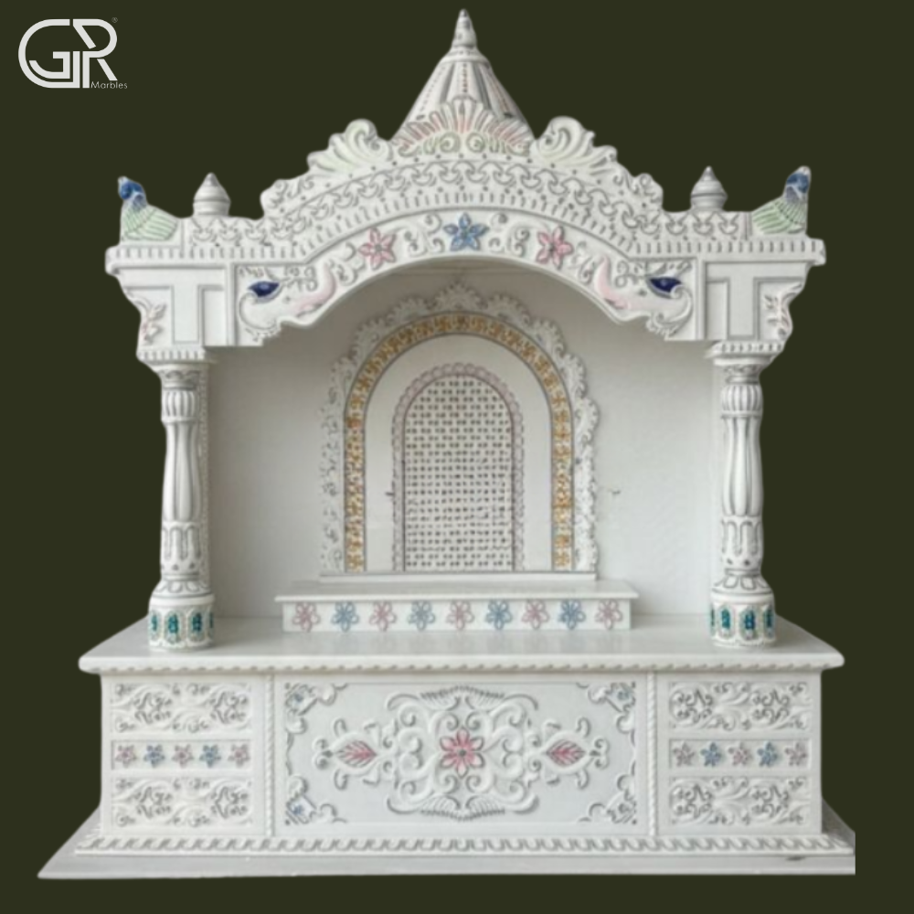 Pure White marble Carved mandir