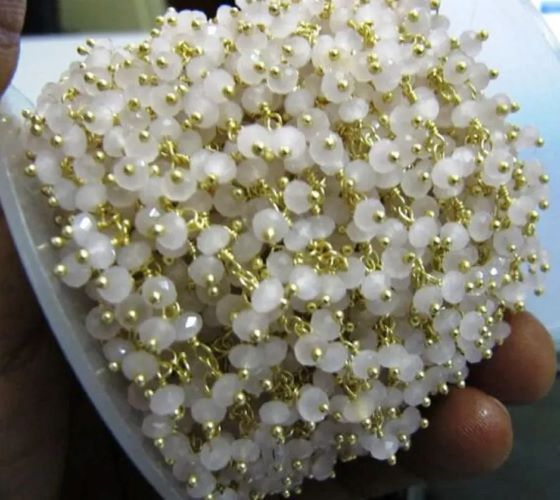 Rose Quartz Dangling Chain Rondelle Faceted Beaded Cluster Chain 3mm Size Hydro Quartz Bead Chain