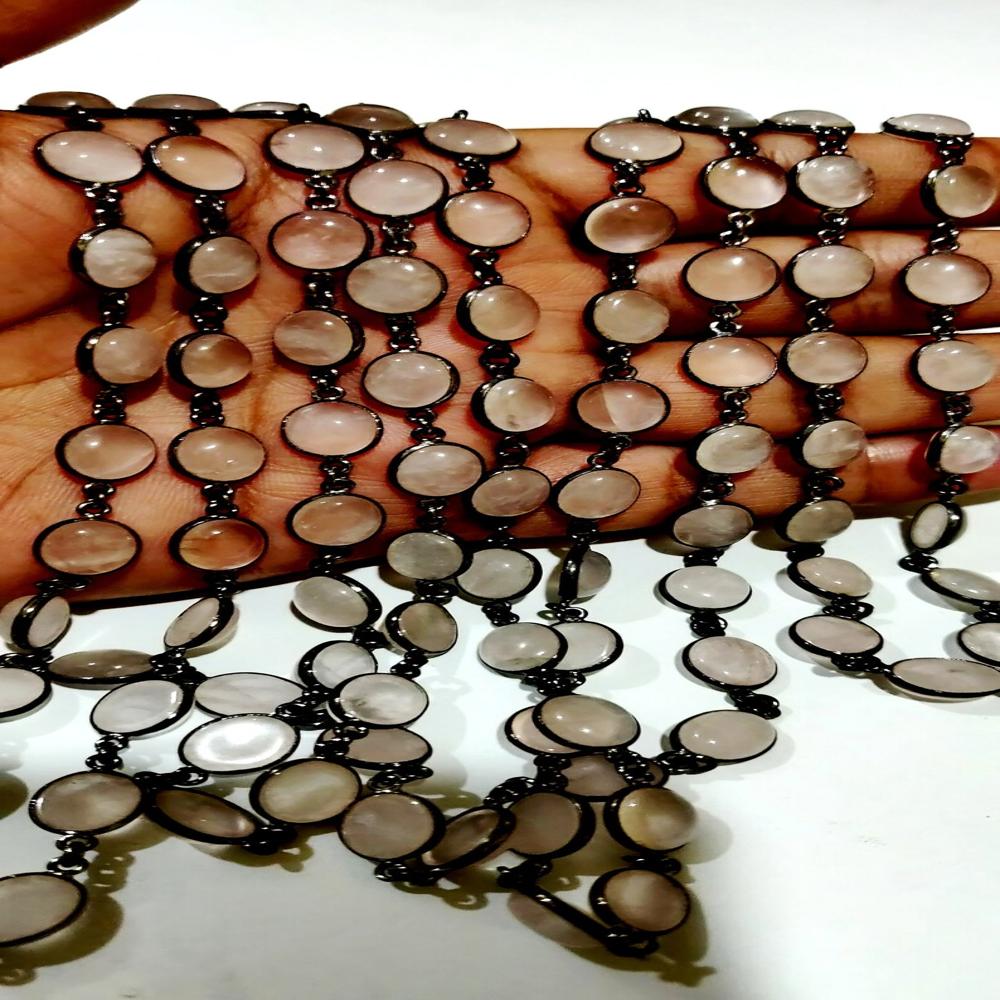 Natural Rose Quartz Oval Shape Cabochon Plain smooth Bezel 8X10mm to 9X12mm Connector Chain