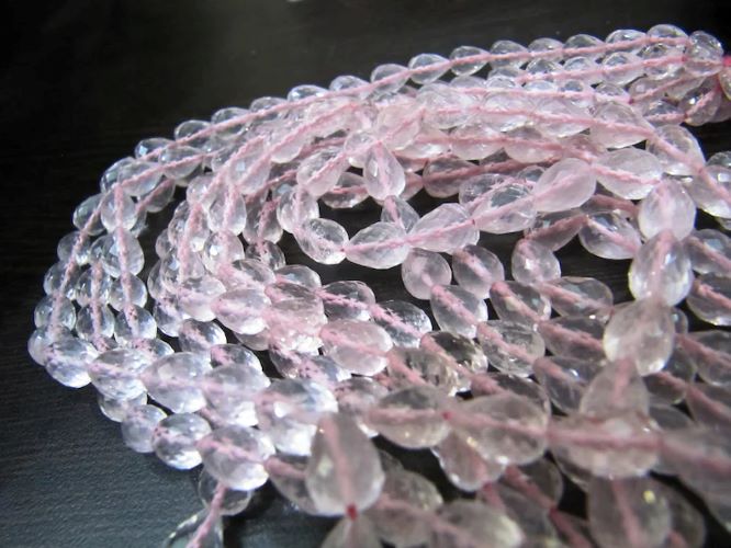 Natural Rose Quartz Faceted Drops, Straight Drilled Beads Strand 8 inches long, Size 5x7mm to 6x9mm