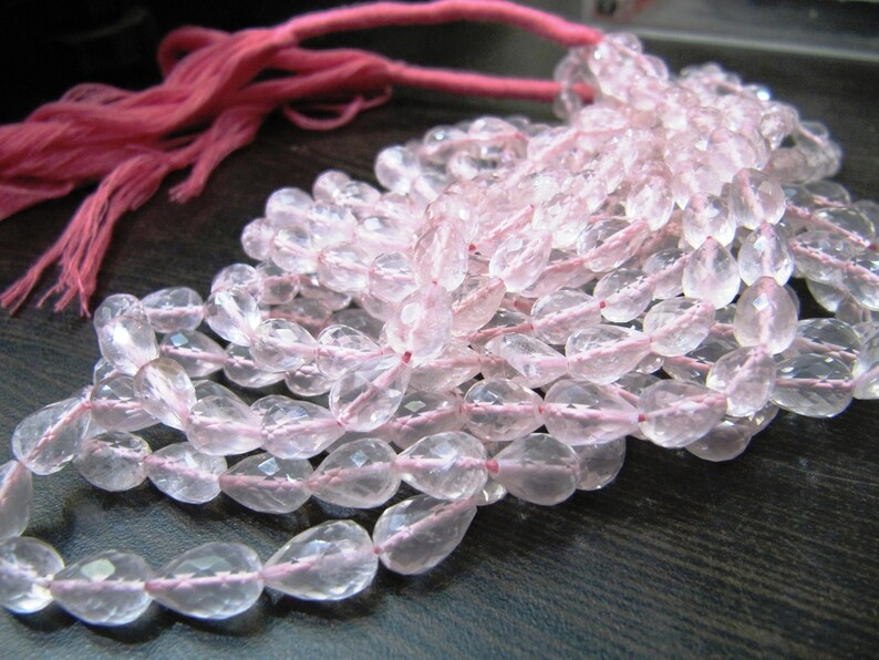 Natural Rose Quartz Faceted Drops, Straight Drilled Beads Strand 8 inches long, Size 5x7mm to 6x9mm