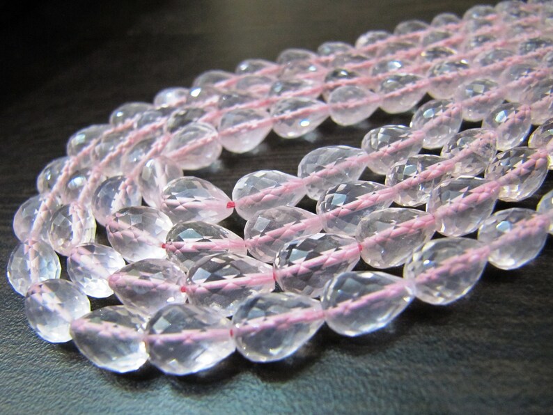 Natural Rose Quartz Faceted Drops, Straight Drilled Beads Strand 8 inches long, Size 5x7mm to 6x9mm