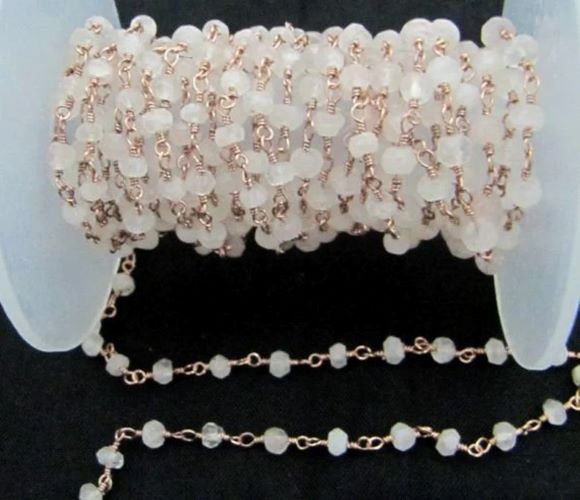 3 Feet -Rose Quartz Rondelle Faceted 3-4mm Beaded Wire Wrapped Rosary Chain