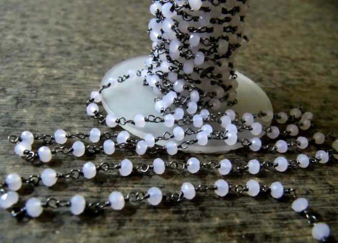 3 Feet -Rose Quartz Rondelle Faceted 3-4mm Beaded Wire Wrapped Rosary Chain