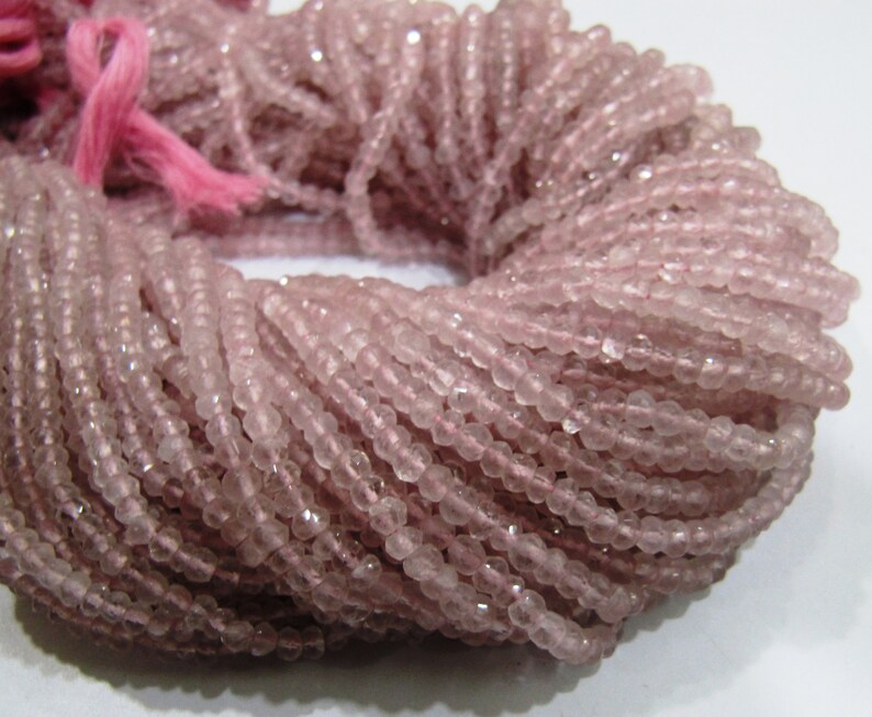 Natural Rose Quartz Rondelle Faceted 3-4mm Size Beads Strand 13 inches Long