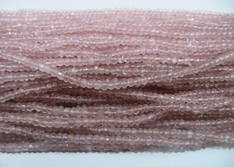 Natural Rose Quartz Rondelle Faceted 3-4mm Size Beads Strand 13 inches Long