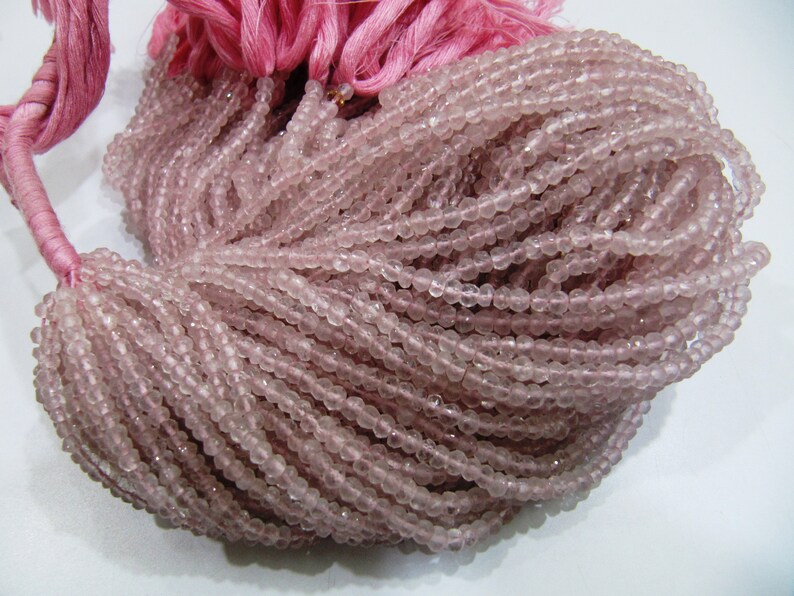 Natural Rose Quartz Rondelle Faceted 3-4mm Size Beads Strand 13 inches Long