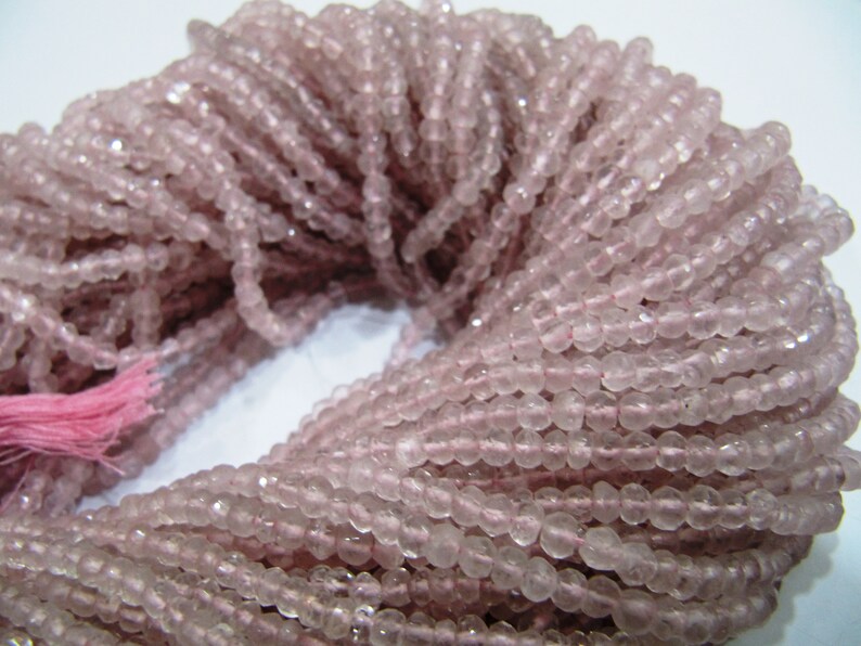 Natural Rose Quartz Rondelle Faceted 3-4mm Size Beads Strand 13 inches Long