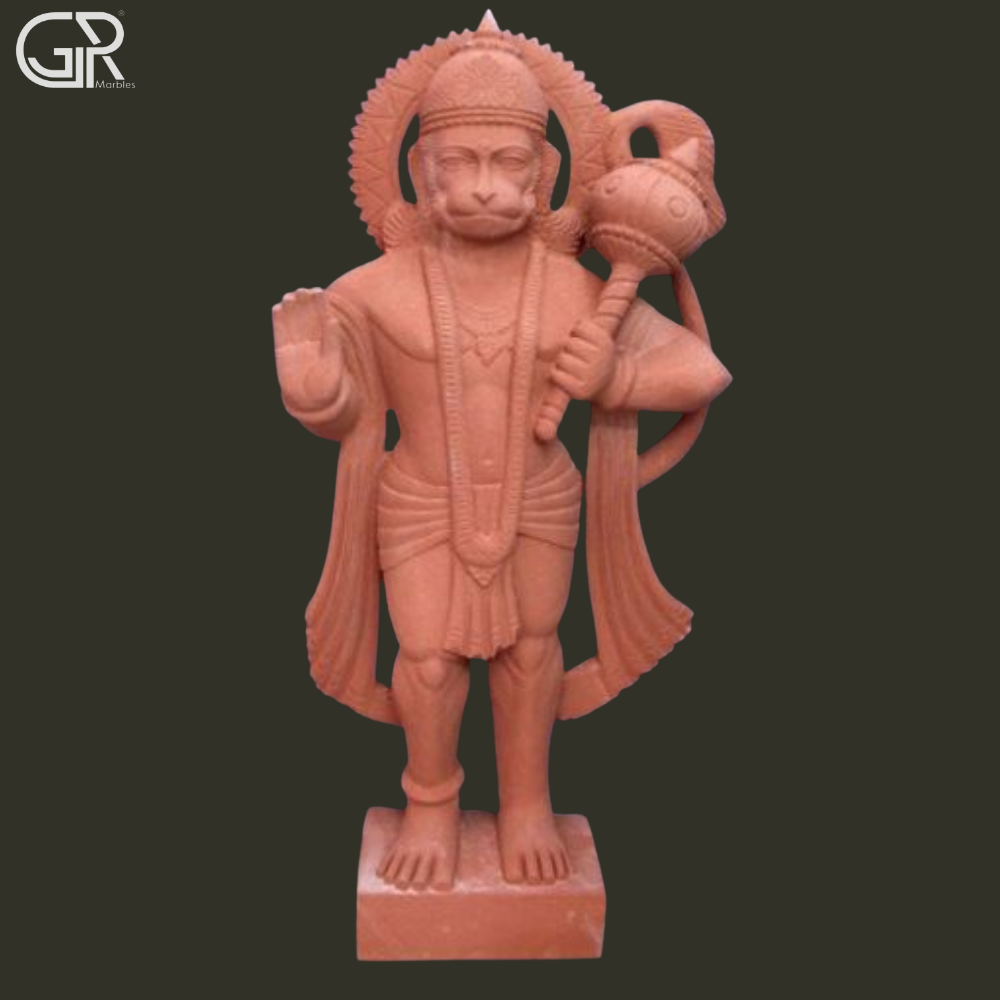Red Hanuman Sandstone Statue