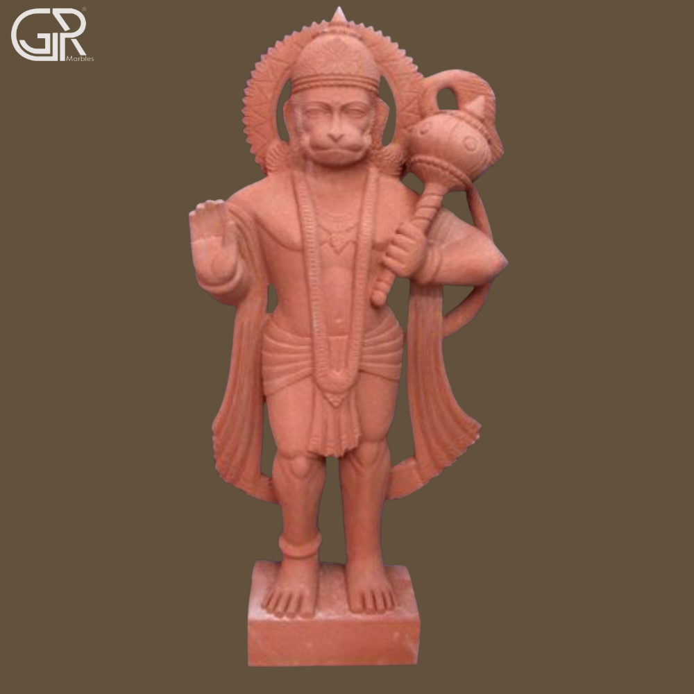 Red Hanuman Sandstone Statue