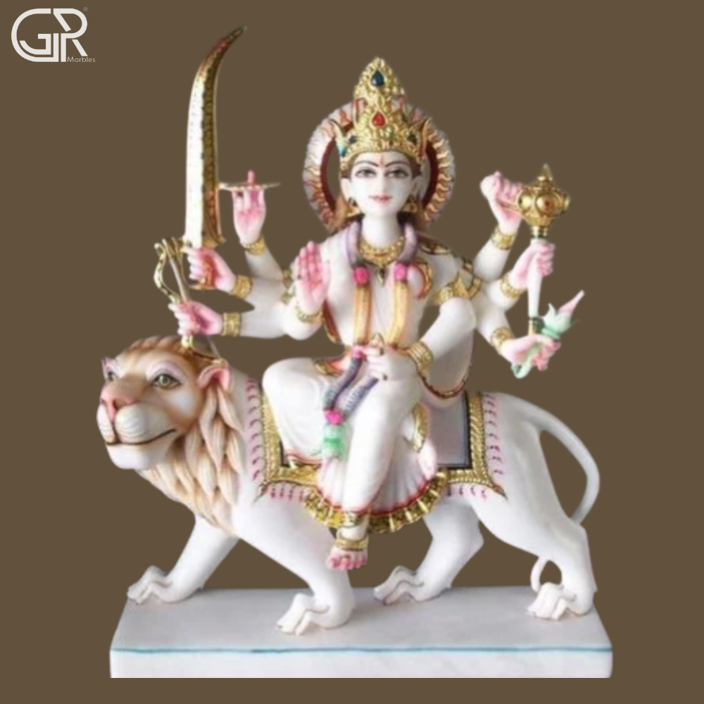 Marble Durga Maa Statue - Color: Red