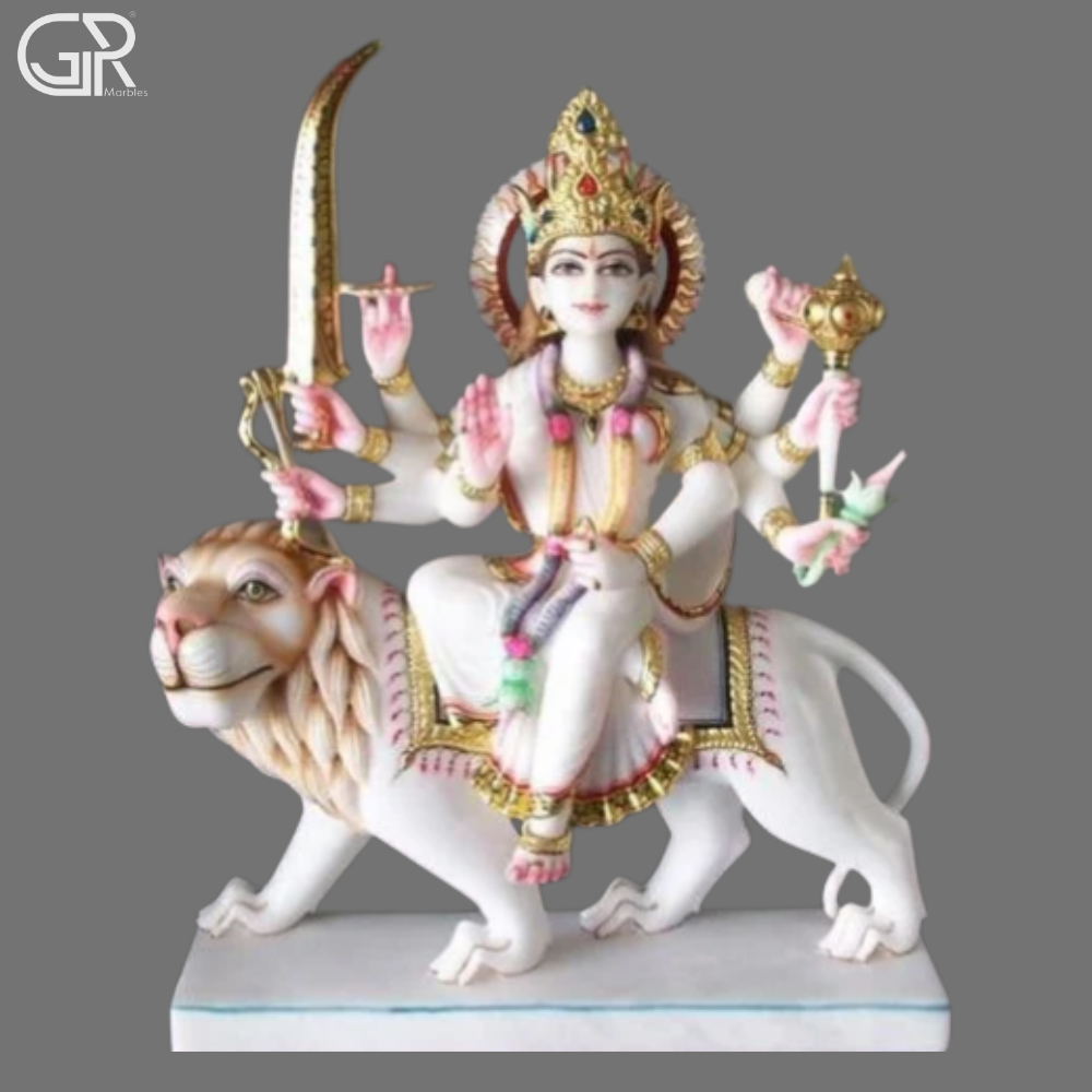 Marble Durga Maa Statue - Color: Red