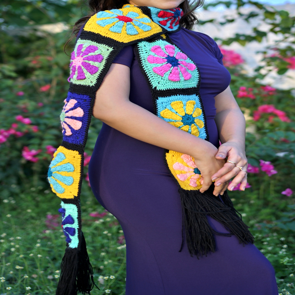Ladies The Duchess Scarf - Acrylic Wool Blend, 180 Cm, Royal Purple, Faux Fur Trim, Hand-stitched Hem