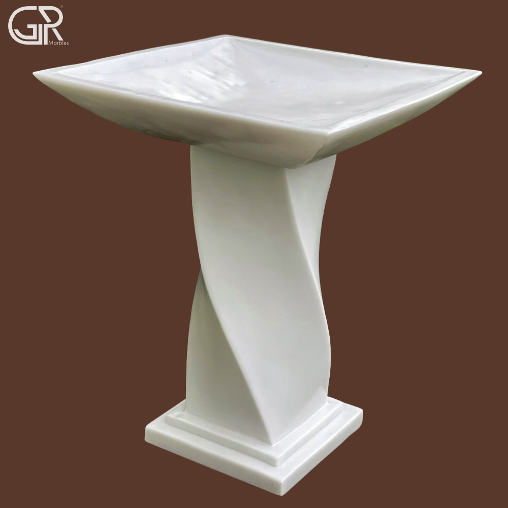 Garden Marble Bird Bath - Color: White
