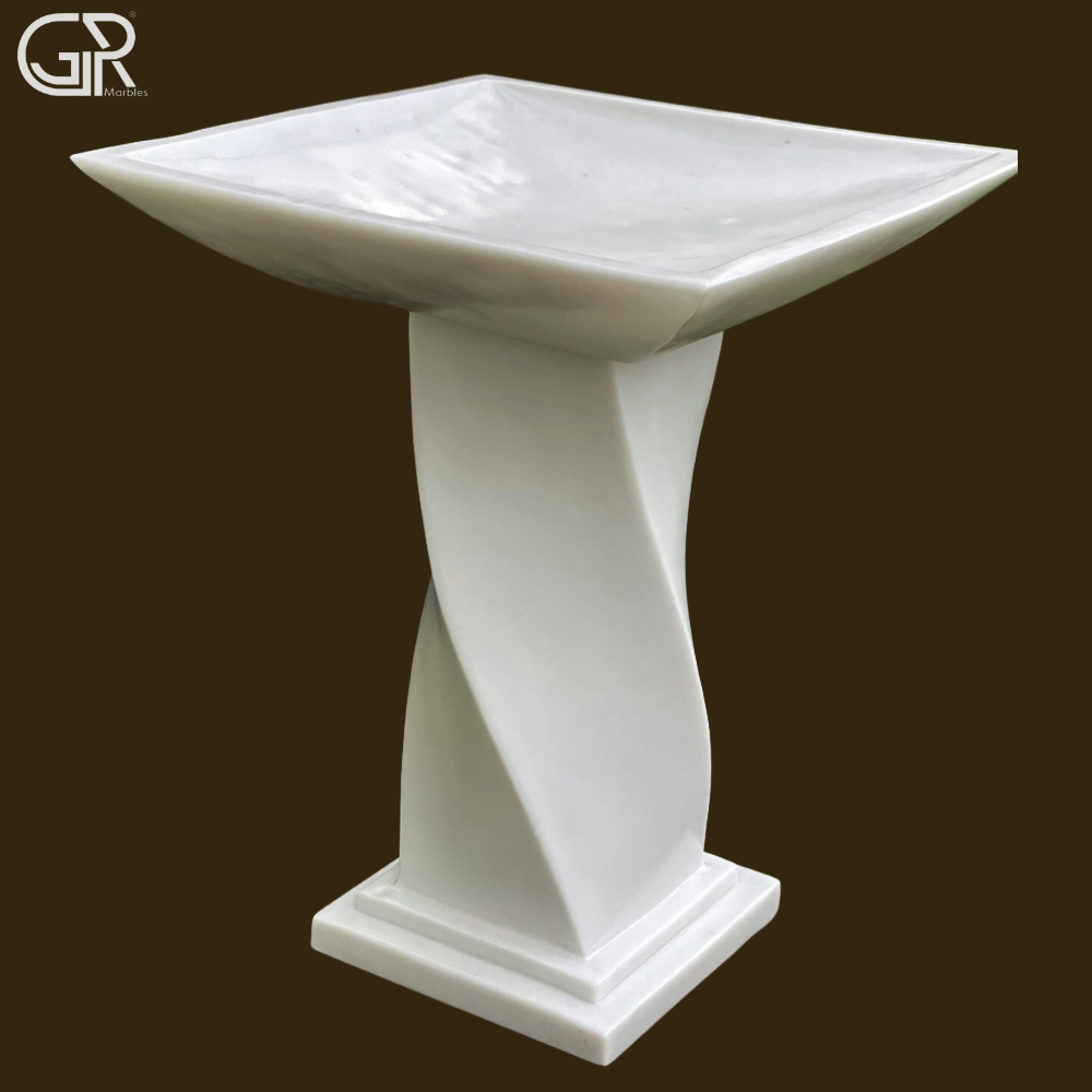 Garden Marble Bird Bath - Color: White
