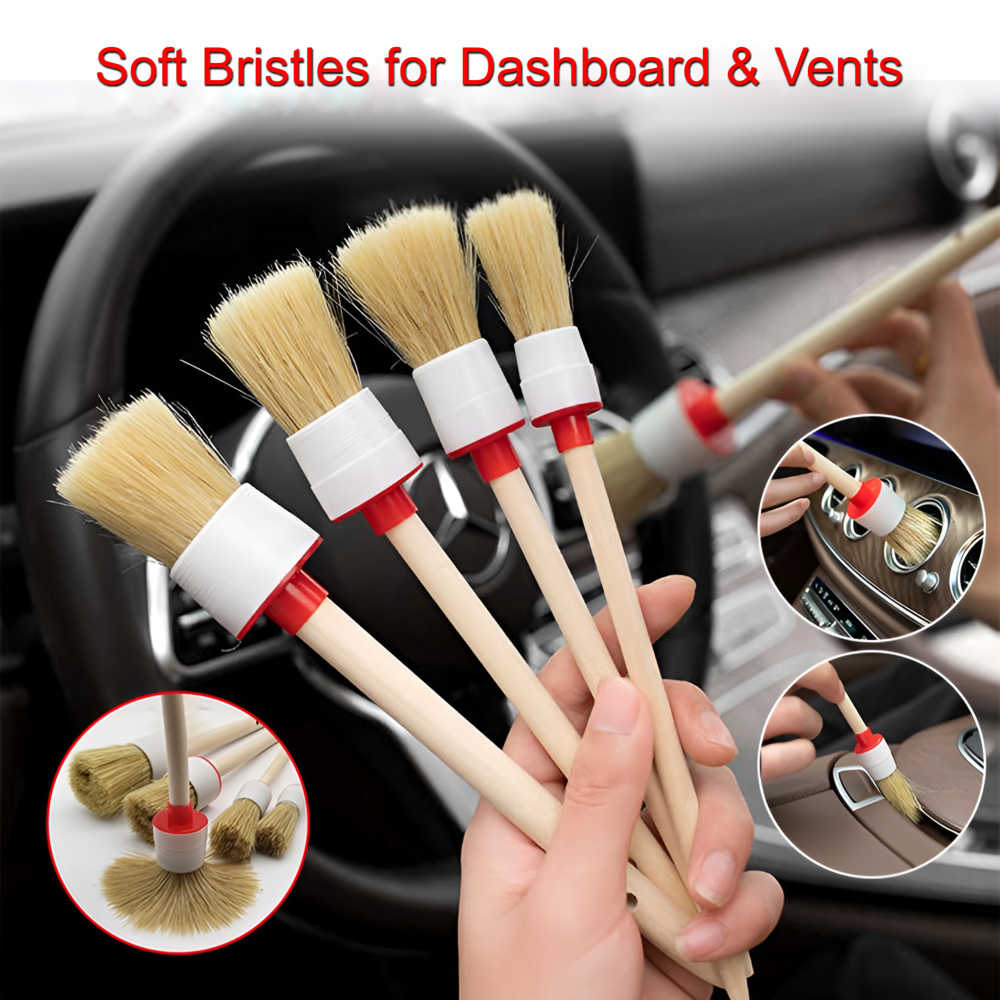 AUTOZCRAVE Premium Car Detailing Brush Kit (Set of 5) - Detailing Brush Set with Soft Synthetic Hair Brush (Brown)