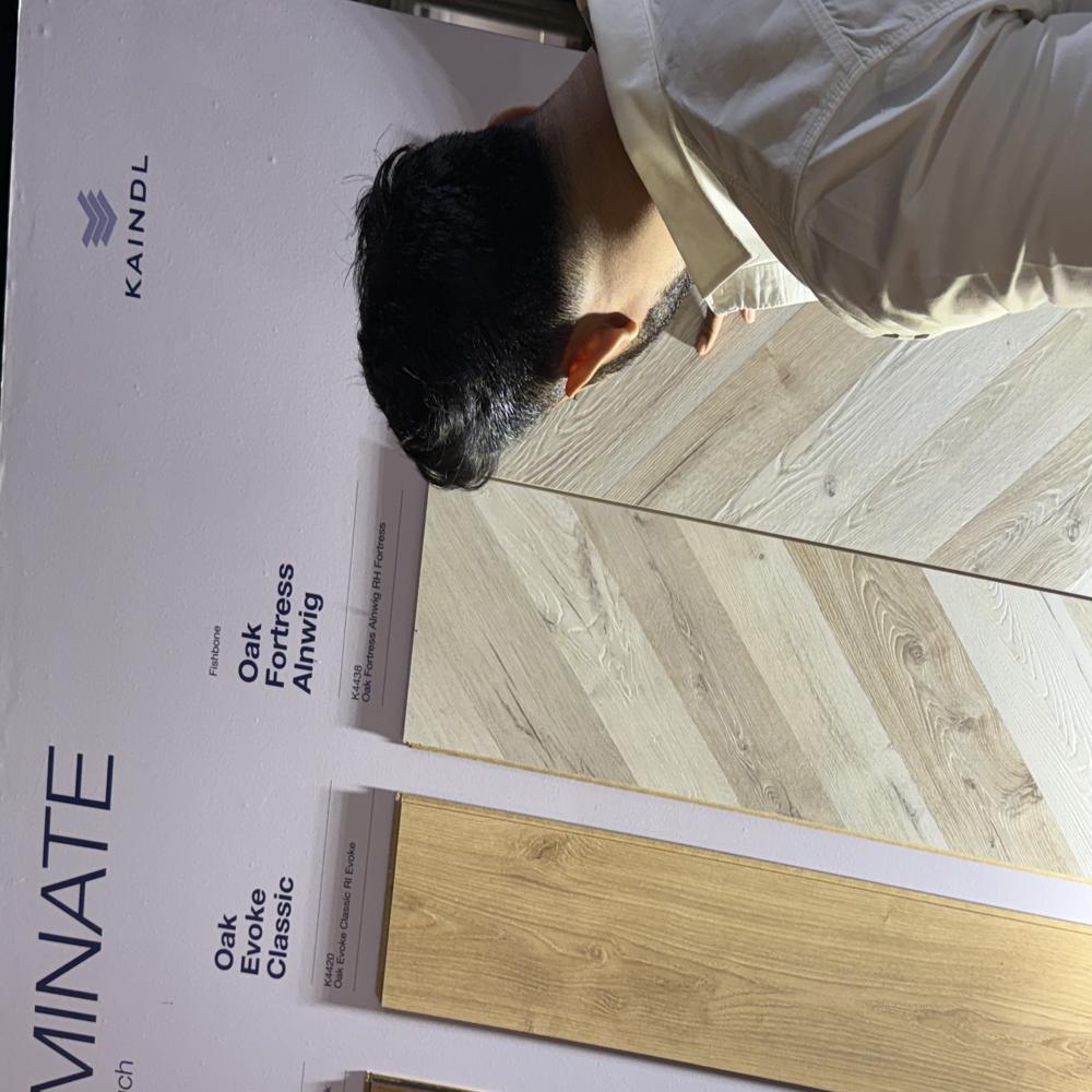 Kaindl Aqua Pro waterproof laminate flooring supplier India Premium oak finish laminate flooring for home and office Herringbone laminate flooring design for luxury interiors Best European laminate flooring brand in India