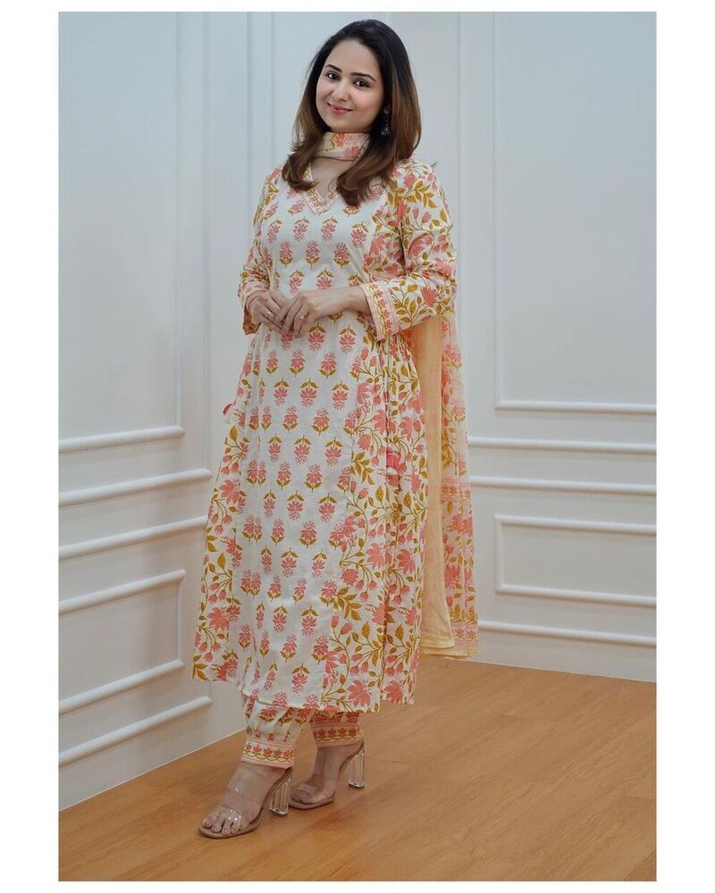 Peach Floral Kurti Set