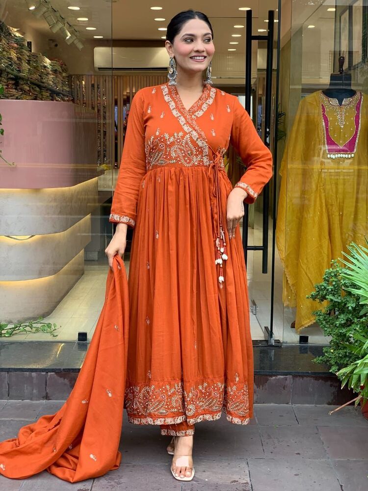 Rust Orange Anarkali Kurti