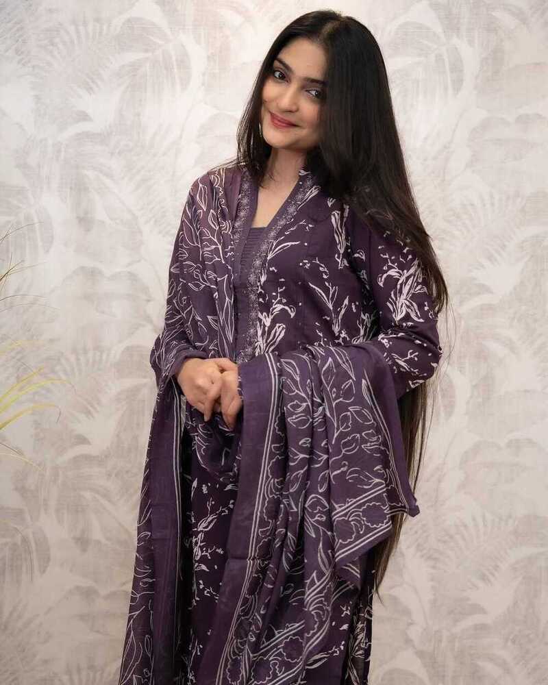 Purple Printed Kurti Set