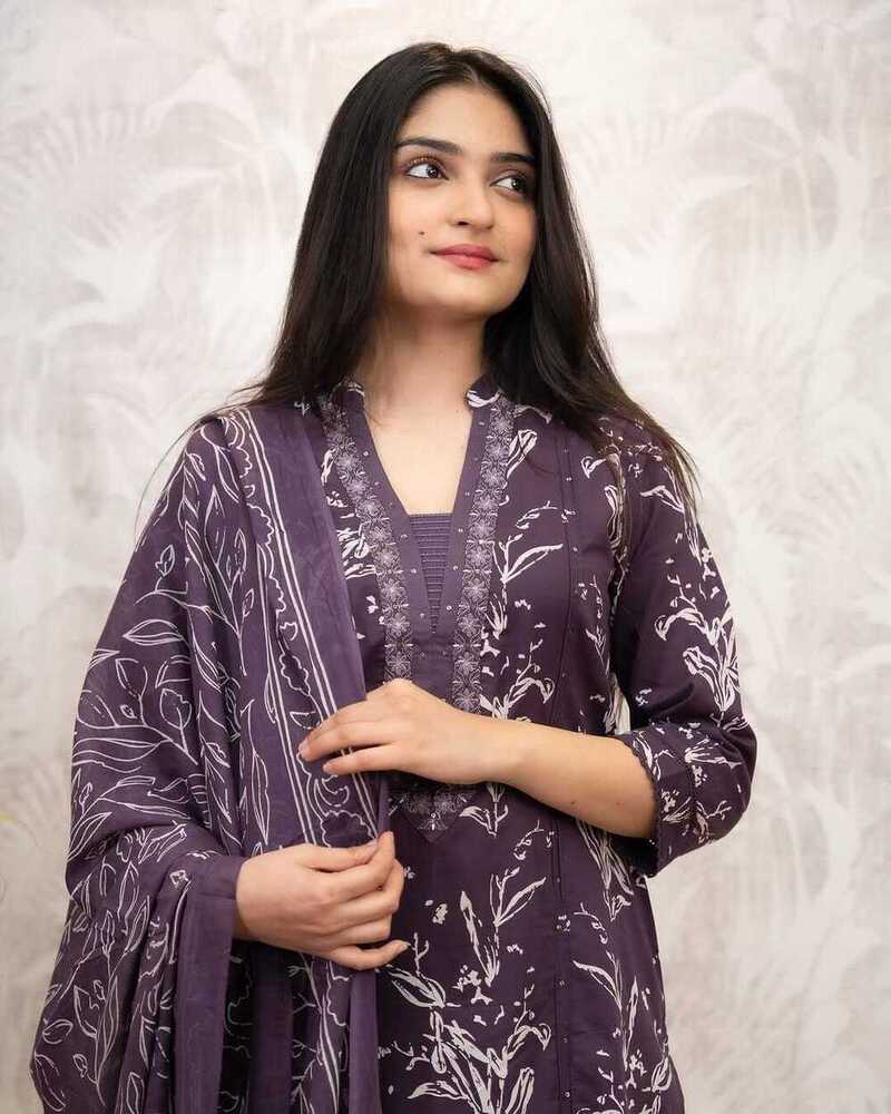 Purple Printed Kurti Set