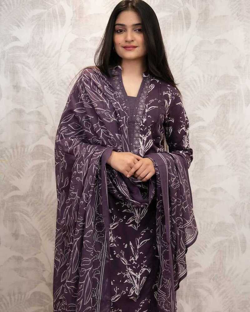 Purple Printed Kurti Set