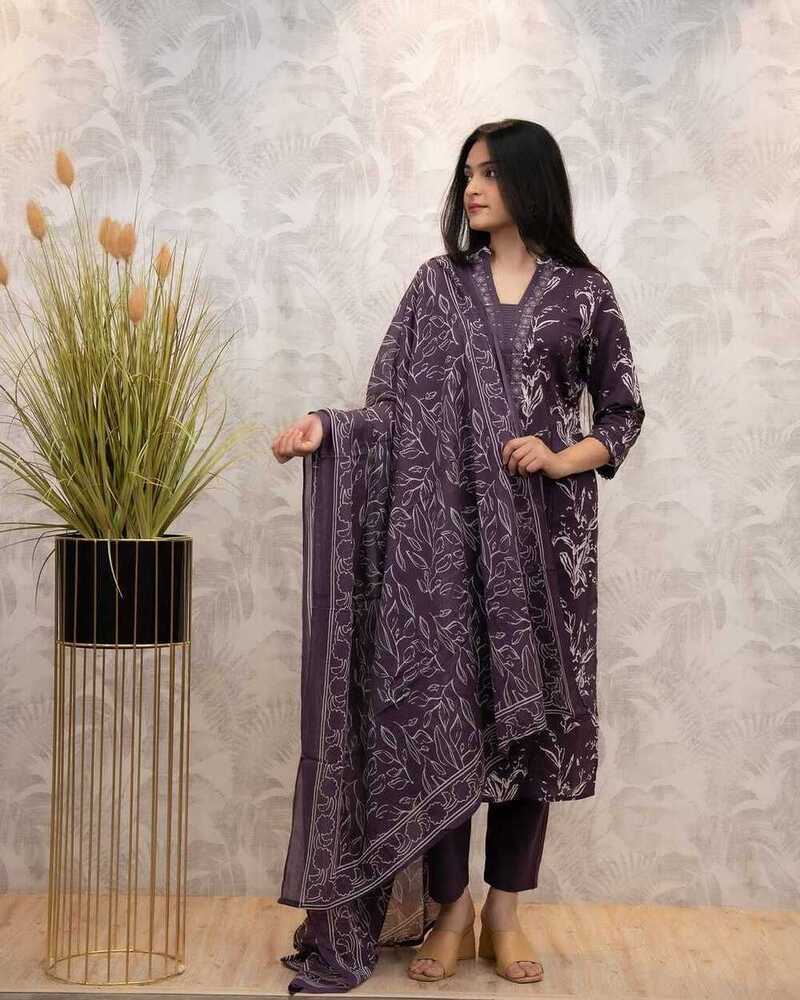 Purple Printed Kurti Set