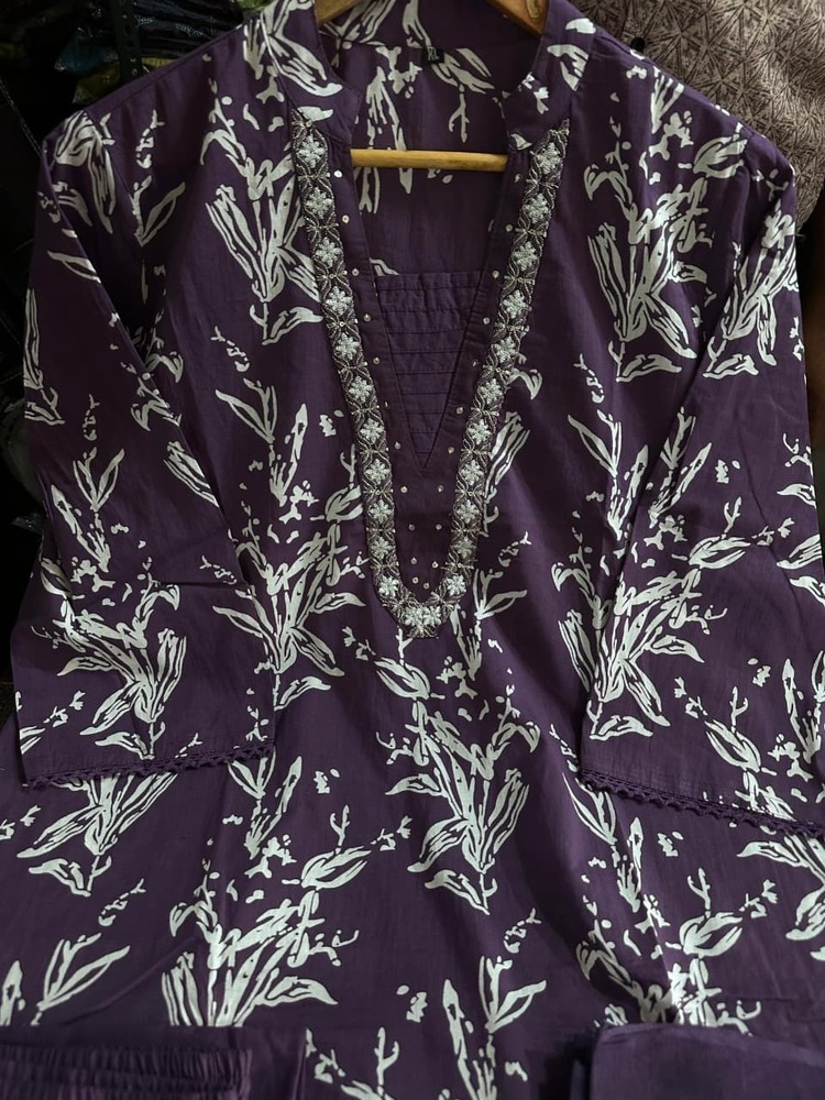 Purple Printed Kurti Set