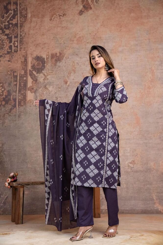 Purple Printed Kurti Set