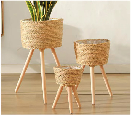 Boho Style Indoor Planter - Color: Natural White And Beige Tones With Macrame Accent