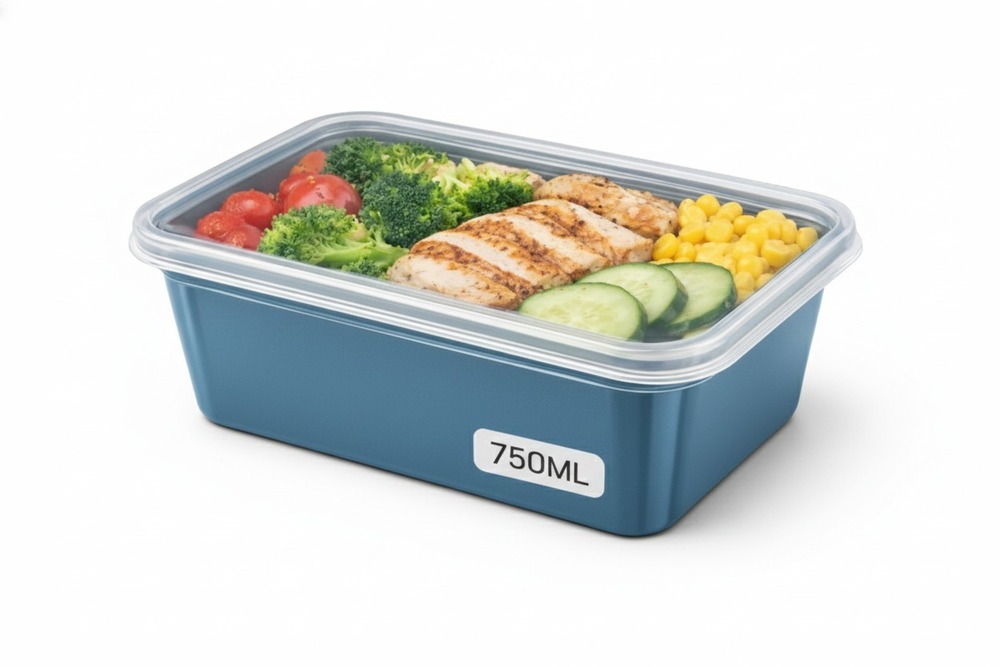 750 ML Rectangle Blue PP Containers With Lid