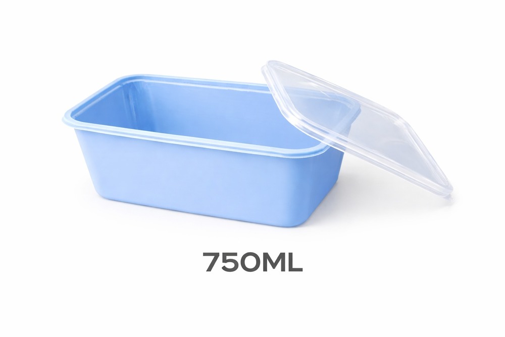 750 ML Rectangle Blue PP Containers With Lid