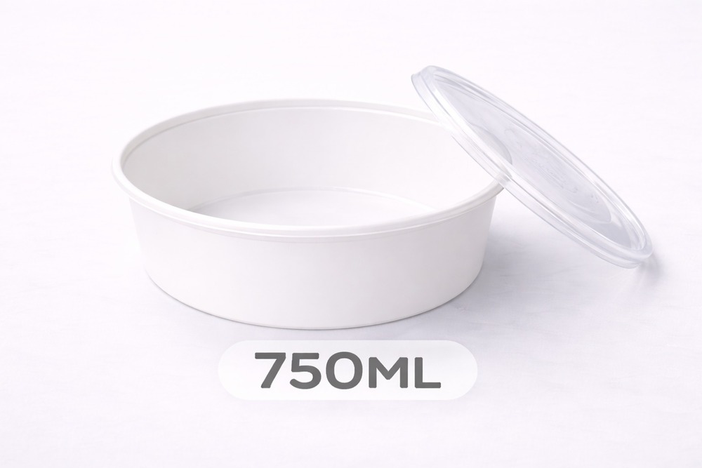 750 ML Round White PP Containers With Lid