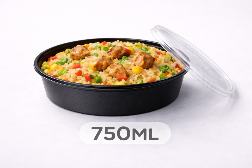 750 ML Round Black PP Containers With Lid